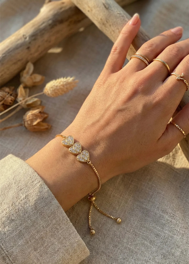 Astra Jewels Golden Triple Leaf Crystal Adjustable Bracelet for Women