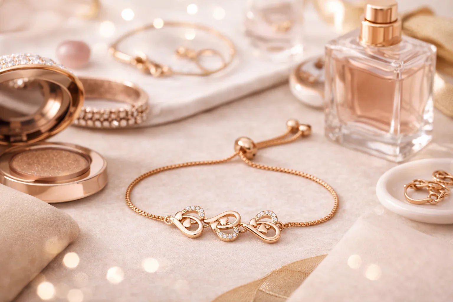 Astra Jewels Rose Gold Infinity Heart Crystal Adjustable Bracelet for Women