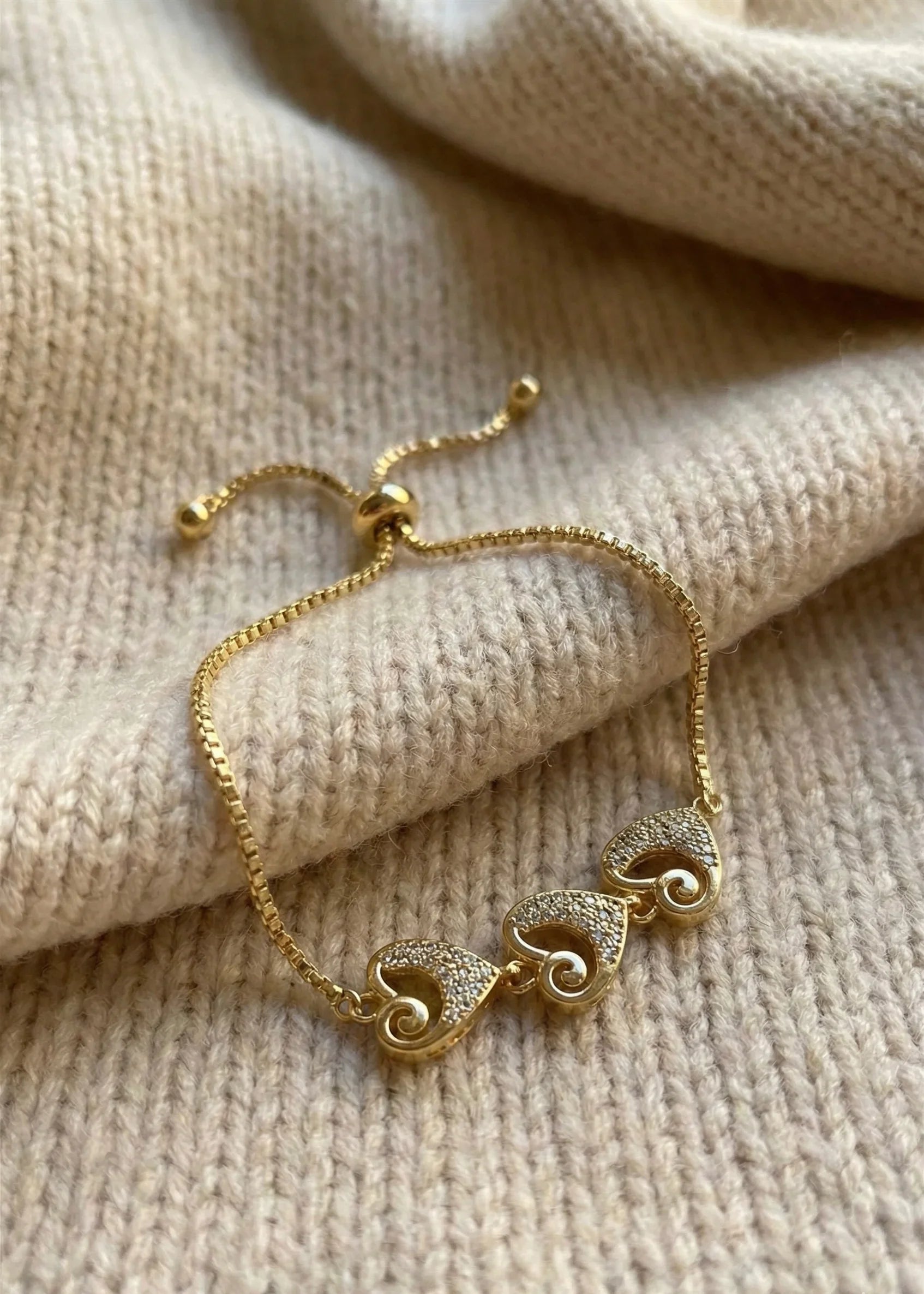 Astra Jewels Golden Swirl Heart Crystal Adjustable Bracelet for Women