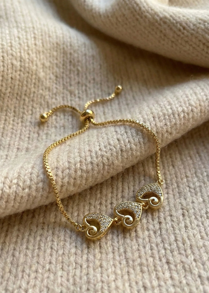 Astra Jewels Golden Swirl Heart Crystal Adjustable Bracelet for Women
