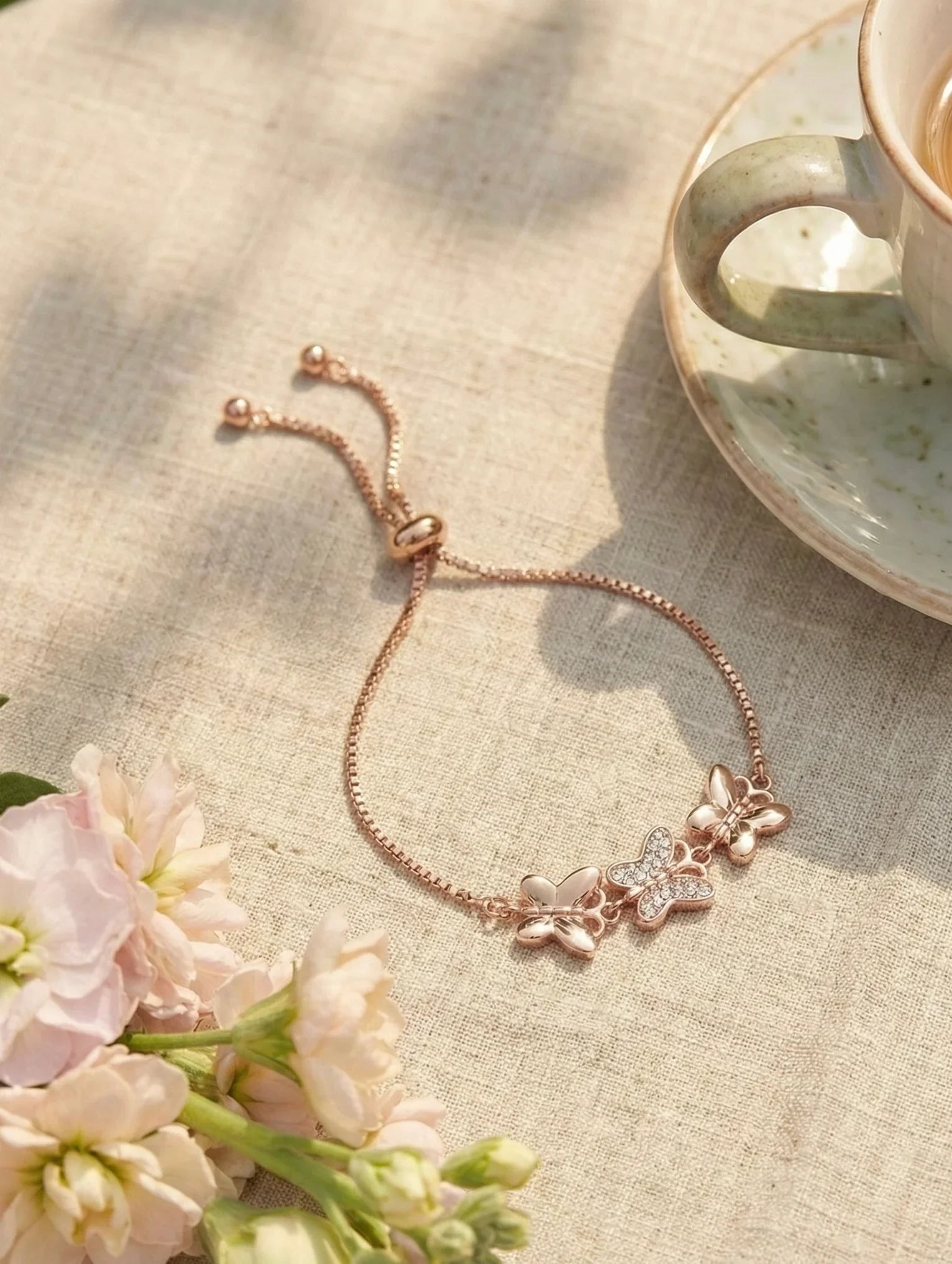 Astra Jewels Rose Gold Butterfly Charm Adjustable Bracelet for Women
