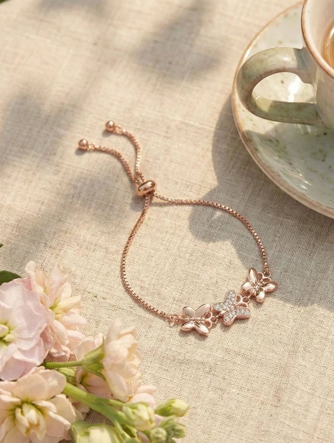 Astra Jewels Rose Gold Butterfly Charm Adjustable Bracelet for Women