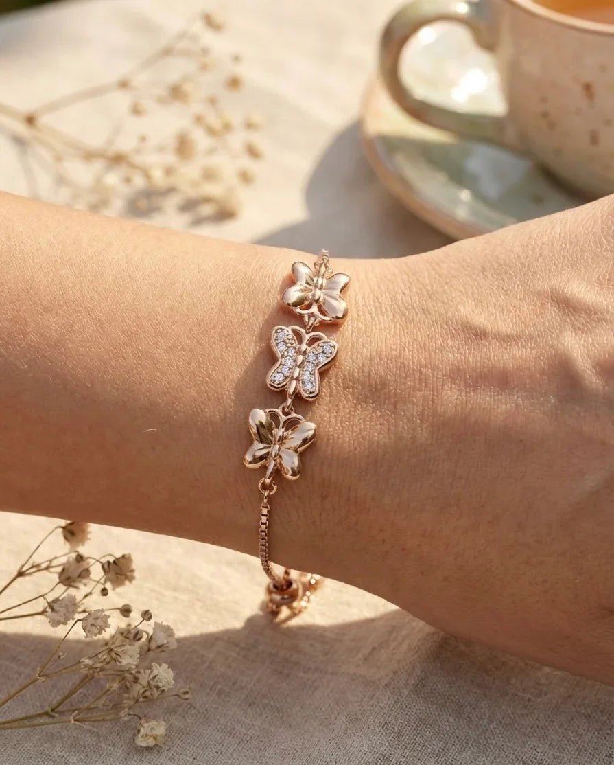 Astra Jewels Rose Gold Butterfly Charm Adjustable Bracelet for Women