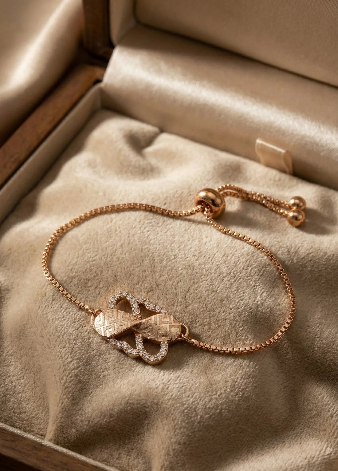 Astra Jewels Rose Gold Luxury Knot Crystal Adjustable Bracelet for Women