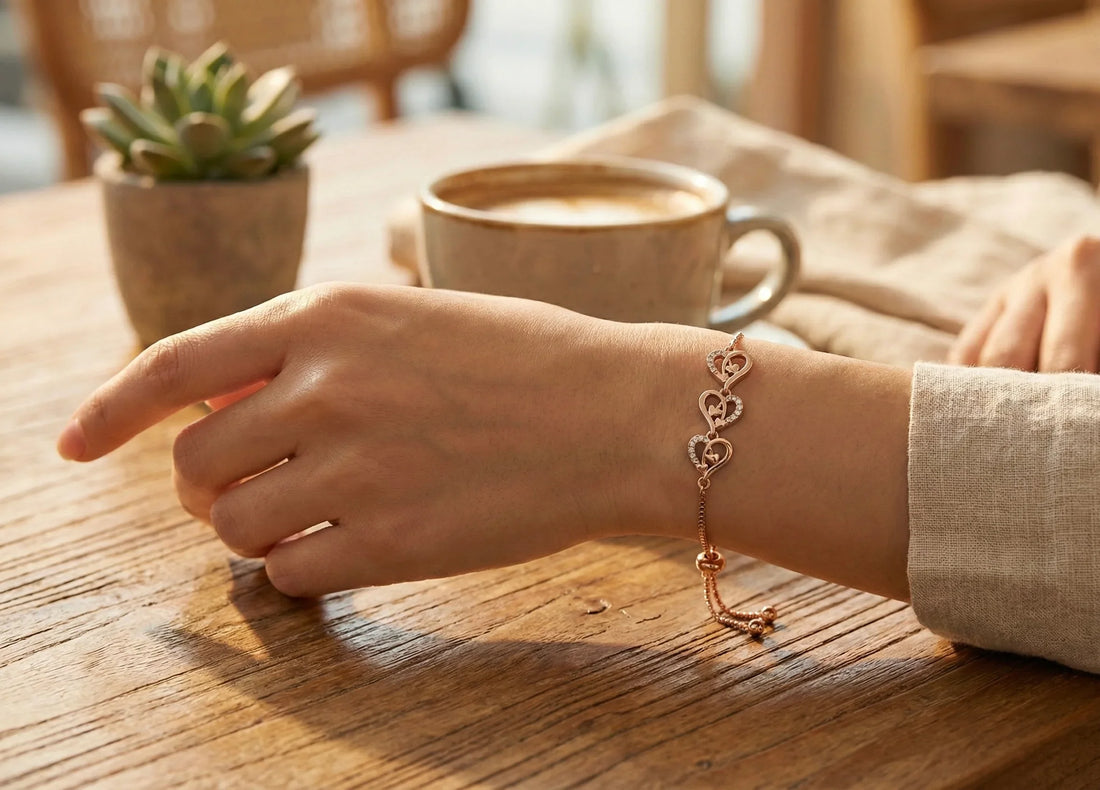 Astra Jewels Rose Gold Infinity Heart Crystal Adjustable Bracelet for Women