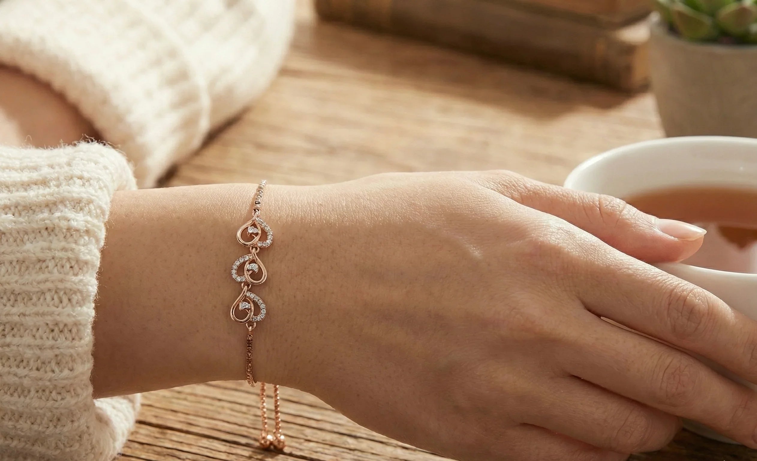 Astra Jewels Rose Gold Infinity Heart Crystal Adjustable Bracelet for Women