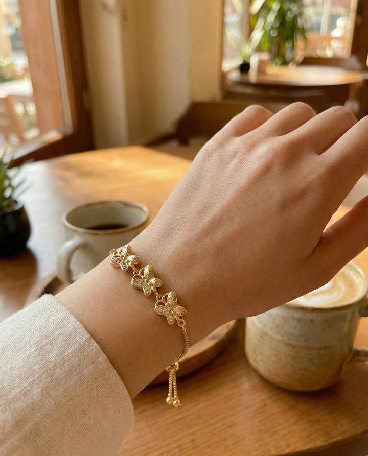 Astra Jewels Golden Butterfly Crystal Adjustable Bracelet for Women