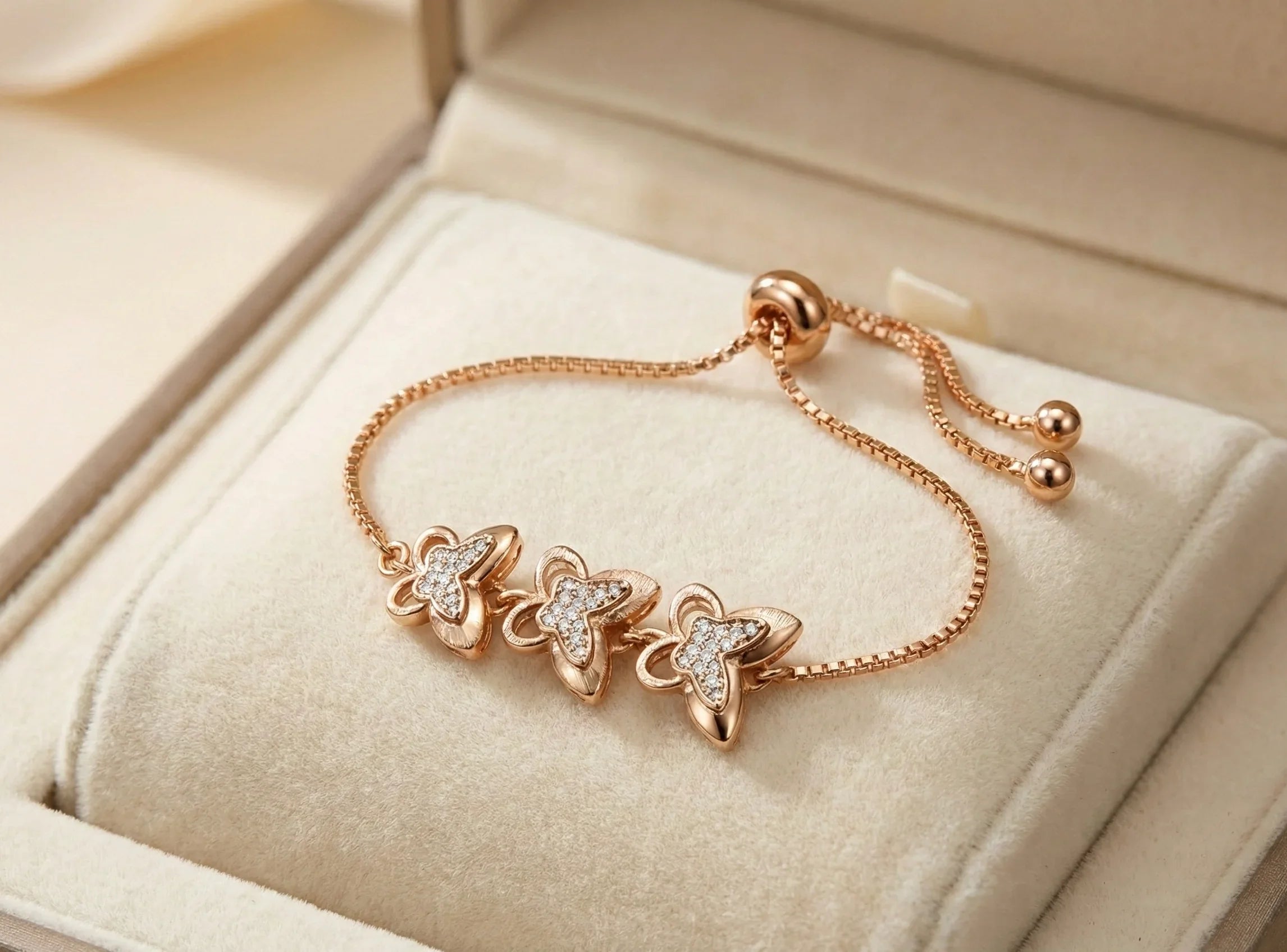 Astra Jewels Rose Gold Butterfly Crystal Adjustable Bracelet for Women