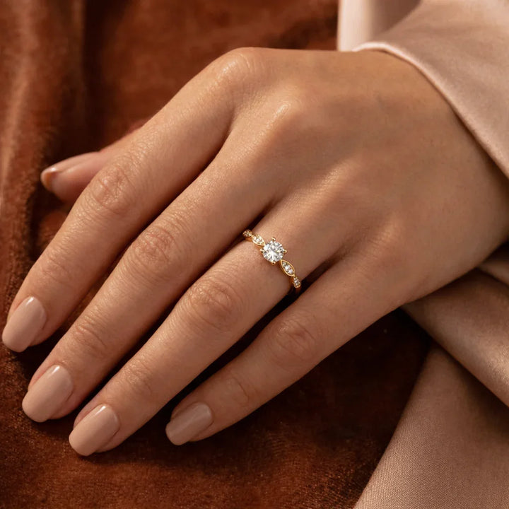 Astra Jewels Golden Royal Solitaire Crystal Ring for Women