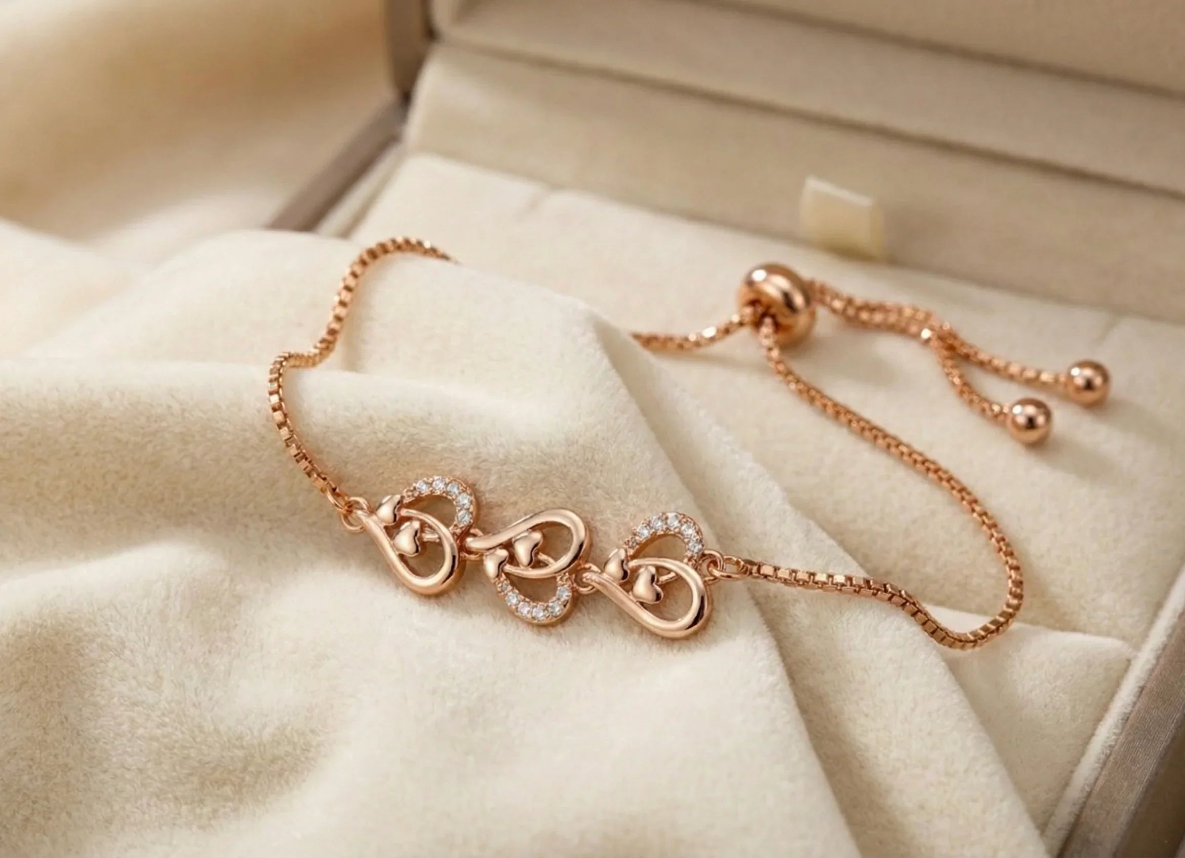 Astra Jewels Rose Gold Infinity Heart Crystal Adjustable Bracelet for Women