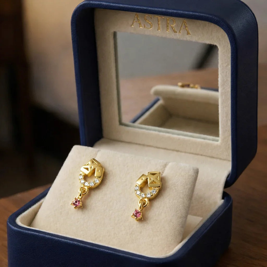 Astra Jewels Golden Crystal Drop Stud Earrings for Women