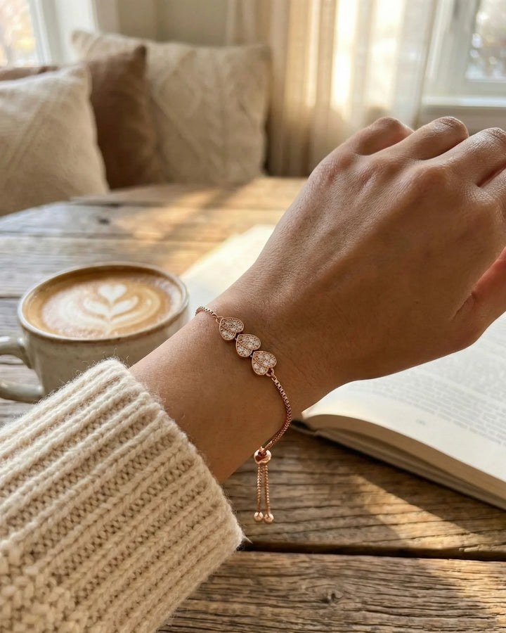 Astra Jewels Rose Gold Leaf Crystal Adjustable Bracelet for Women