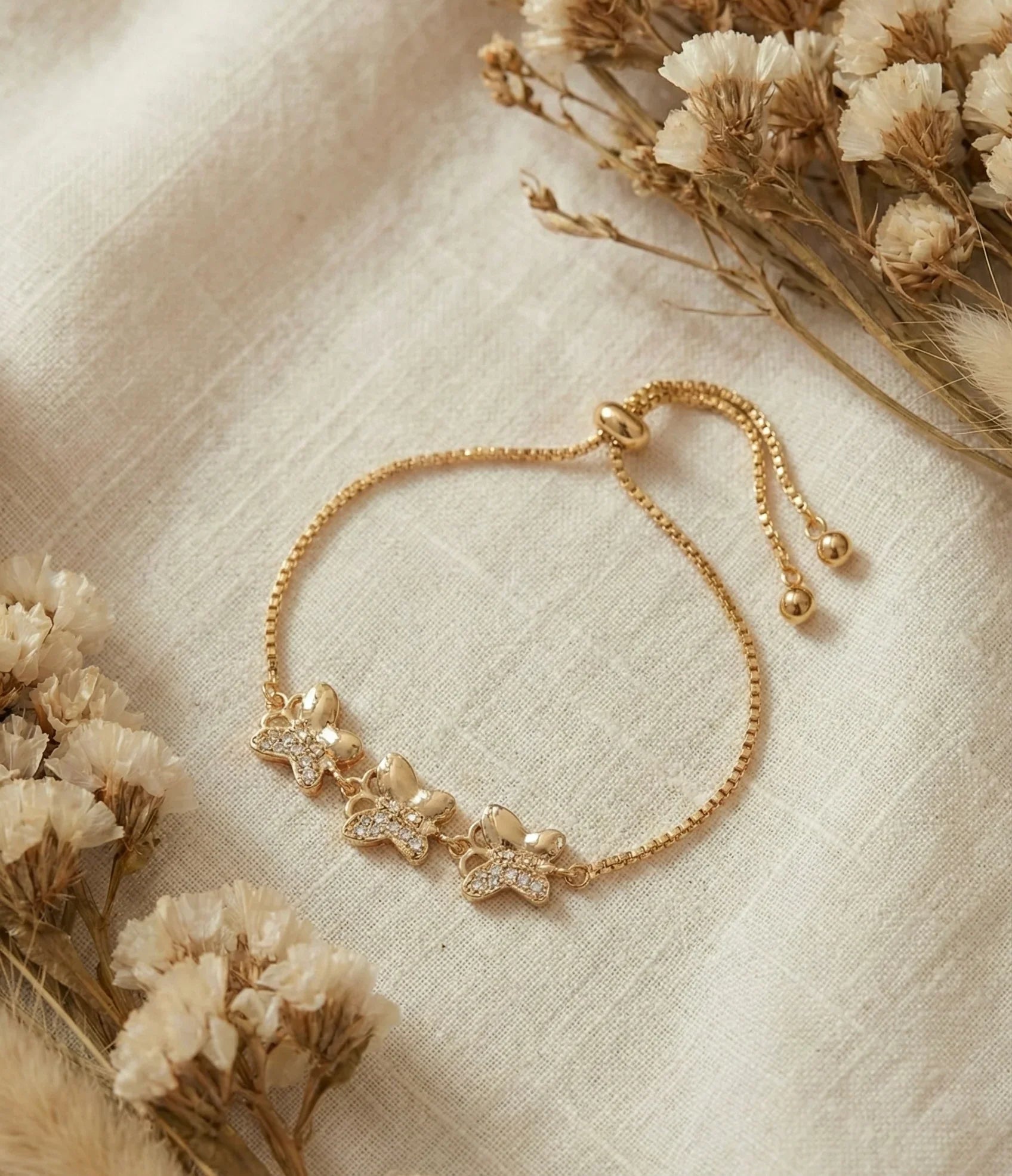 Astra Jewels Golden Butterfly Crystal Adjustable Bracelet for Women