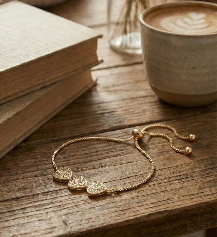 Astra Jewels Golden Triple Leaf Crystal Adjustable Bracelet for Women