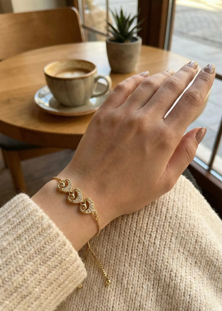 Astra Jewels Golden Swirl Heart Crystal Adjustable Bracelet for Women