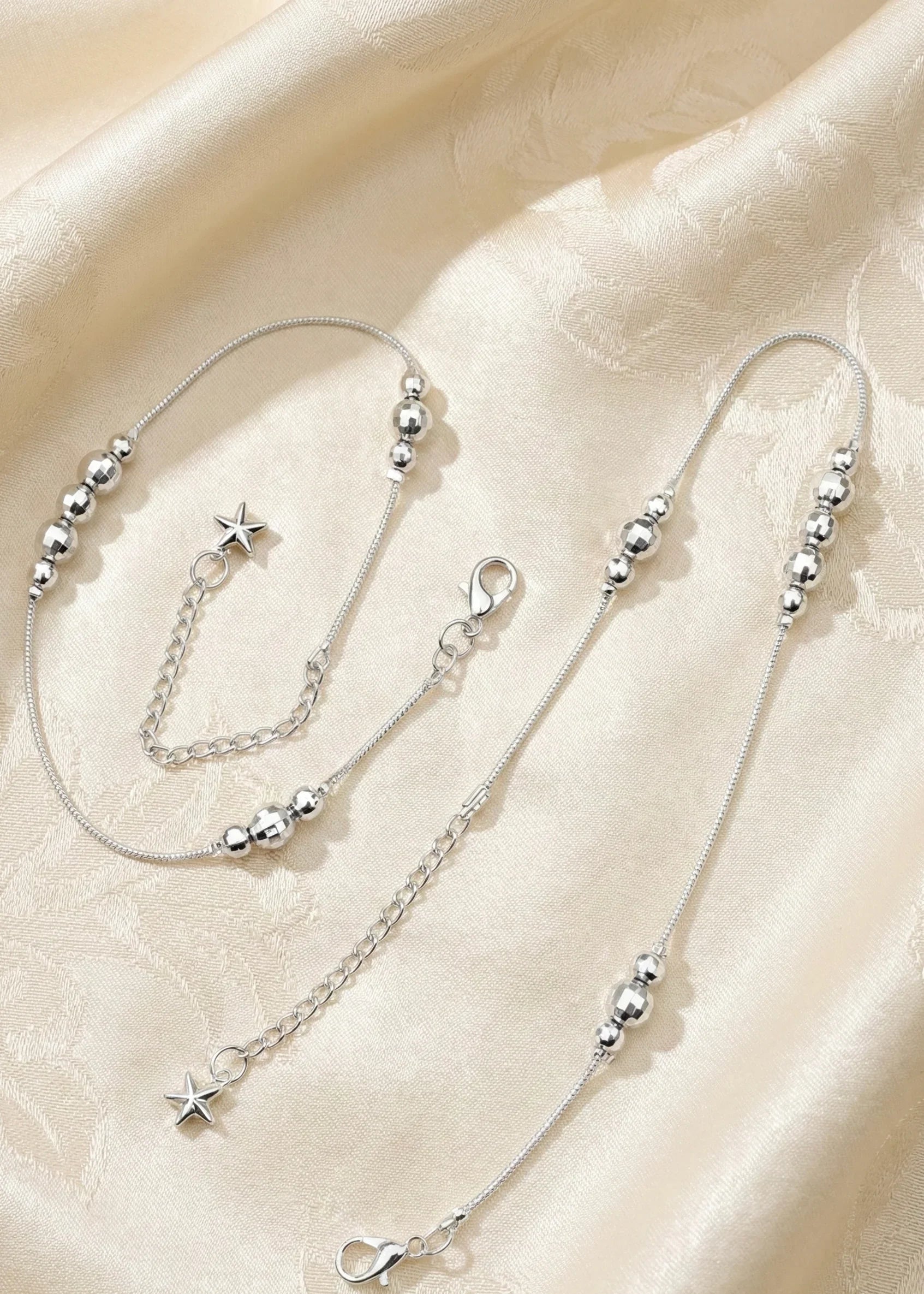 Astra Jewels Silver Ball & Star Charm Anklet (Pair) for Women