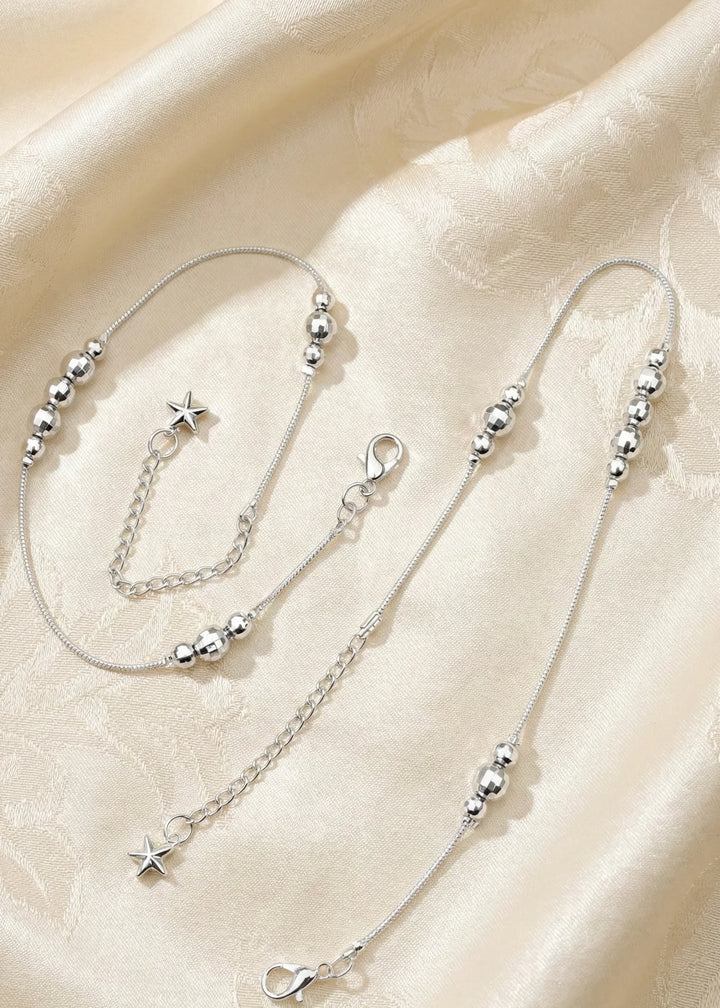 Astra Jewels Silver Ball & Star Charm Anklet (Pair) for Women