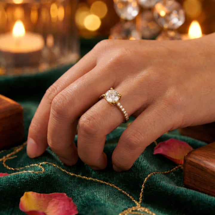 Astra Jewels Golden Solitaire Crystal Ring for Women