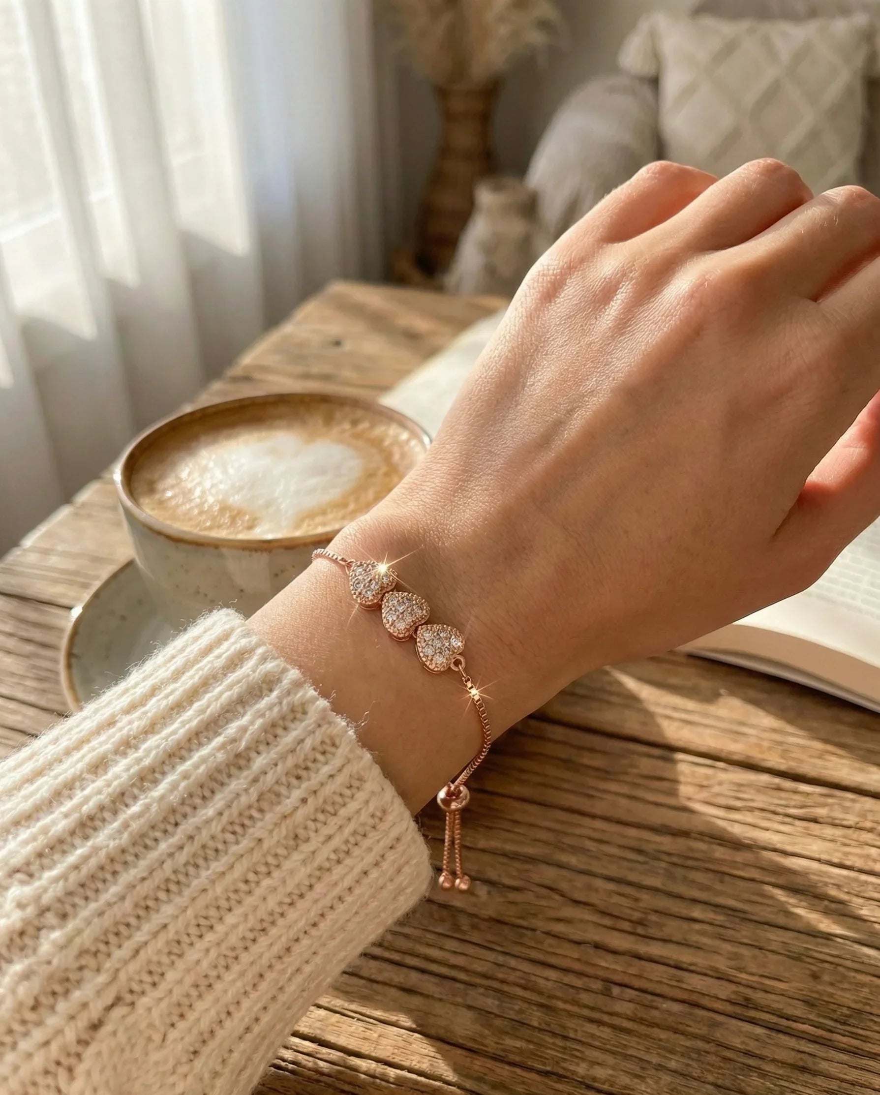 Astra Jewels Rose Gold Triple Heart Adjustable Bracelet for Women