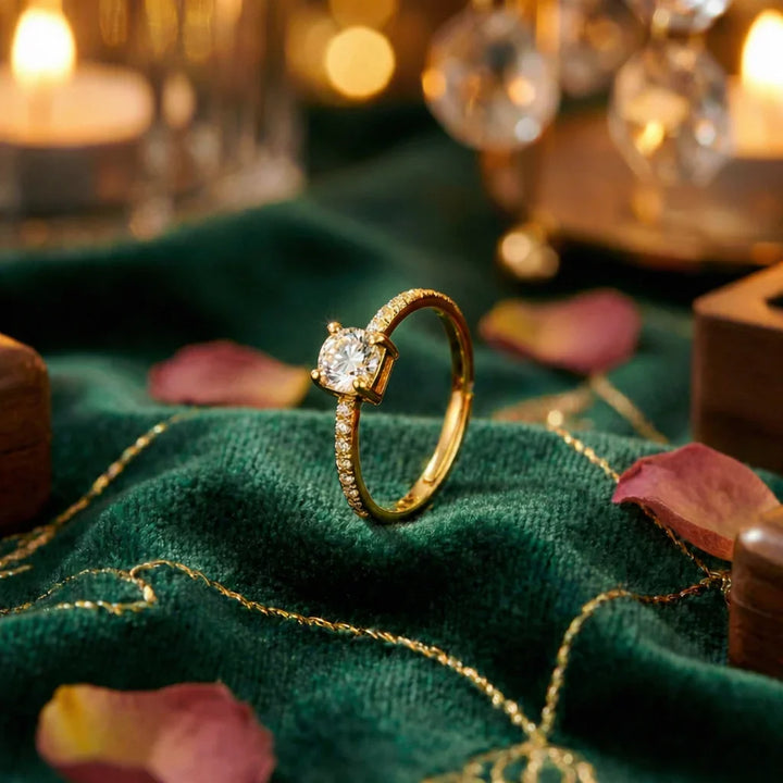 Astra Jewels Golden Solitaire Crystal Ring for Women