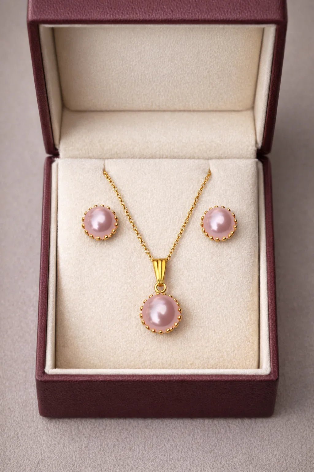 Astra Jewels – Blush Pearl Gold-Tone Necklace & Stud Earrings Set