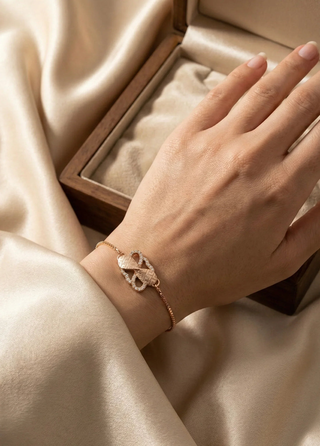 Astra Jewels Rose Gold Luxury Knot Crystal Adjustable Bracelet for Women