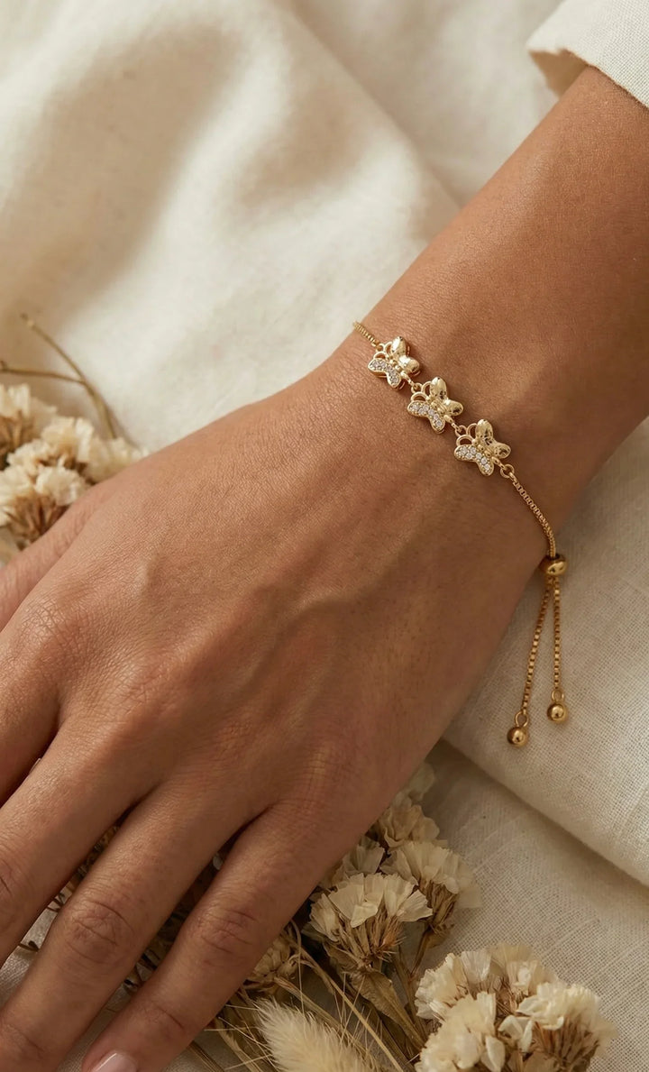 Astra Jewels Golden Butterfly Crystal Adjustable Bracelet for Women