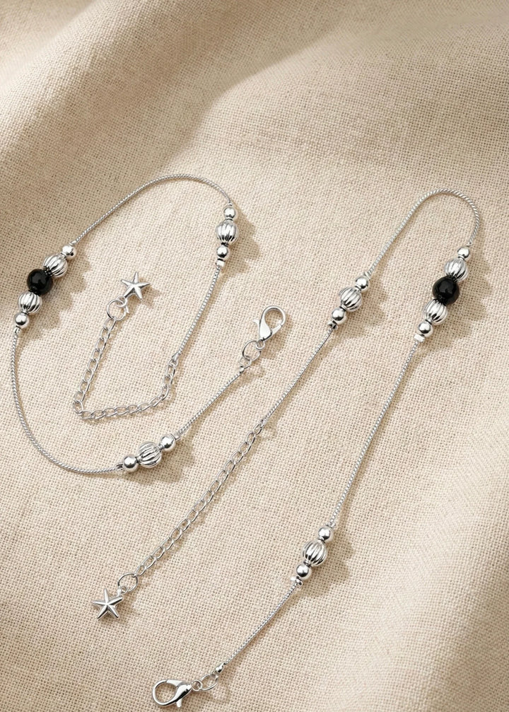 Astra Jewels Silver Bead & Star Anklet (Pair) for Women