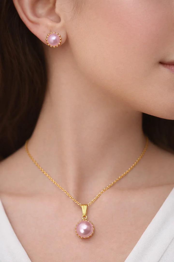 Astra Jewels – Blush Pearl Gold-Tone Necklace & Stud Earrings Set