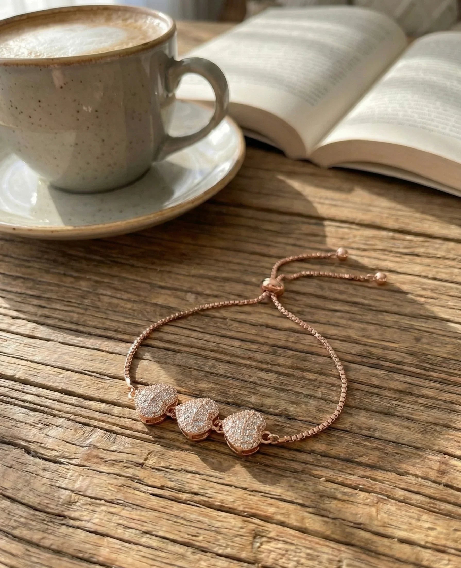 Astra Jewels Rose Gold Triple Heart Adjustable Bracelet for Women