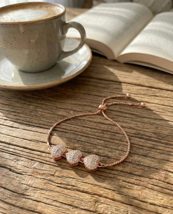 Astra Jewels Rose Gold Triple Heart Adjustable Bracelet for Women