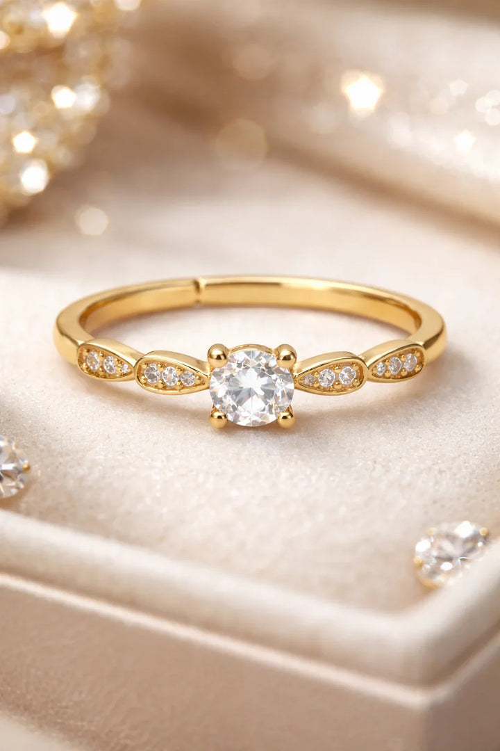 Astra Jewels Golden Royal Solitaire Crystal Ring for Women